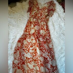 THML Size XS Orange and Cream Floral Dress